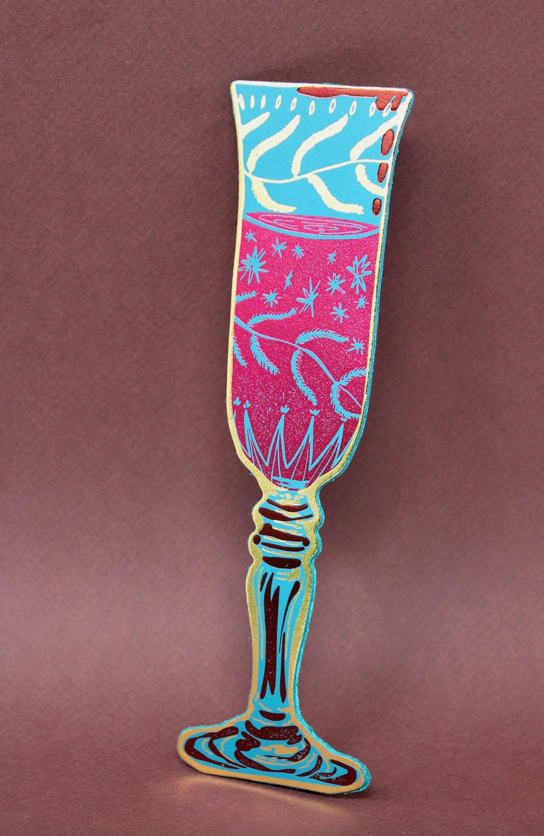 Champagne Flute Leather Bookmark