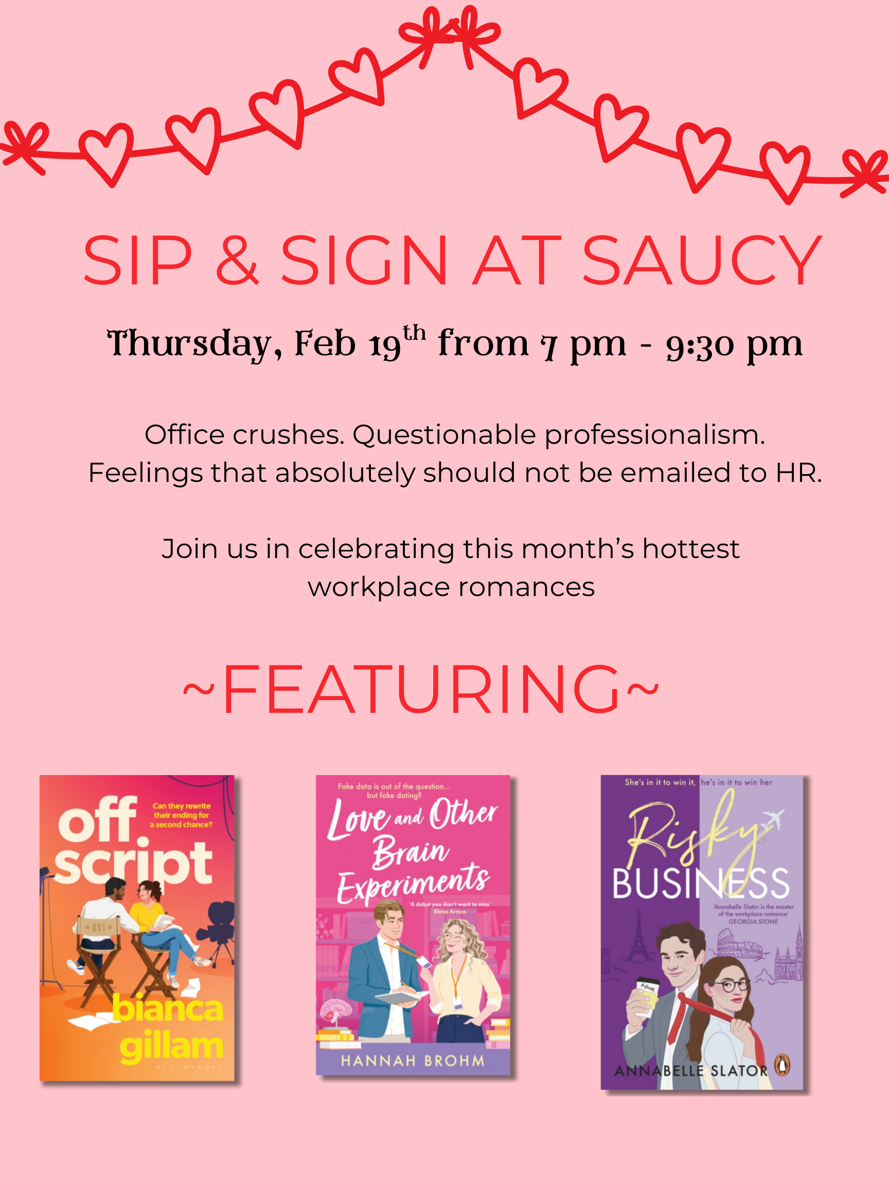 Sip & Sign: Workplace Romance Edition (Feb 19th) – Saucy Books